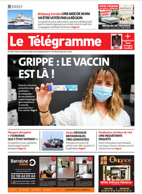 Le Télégramme (3 Éditions) Du Mardi 13 Octobre 2020