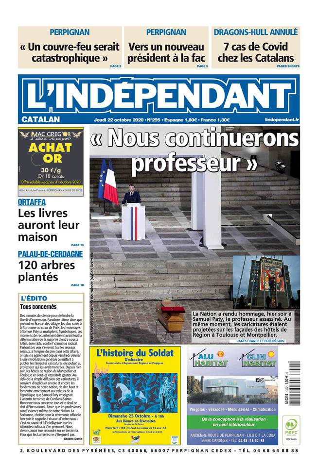 L'Indépendant (3 Éditions) Du Jeudi 22 Octobre 2020