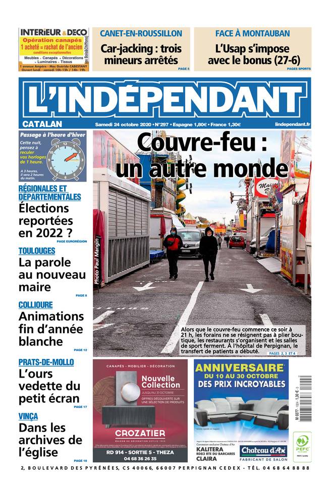 L'Indépendant (3 Éditions) Du Samedi 24 Octobre 2020