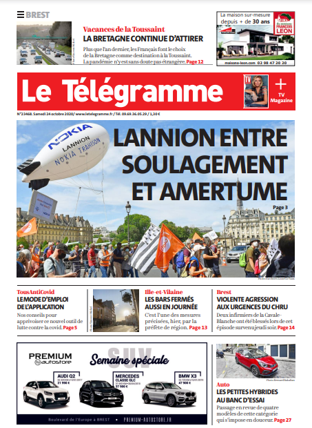 Le Télégramme (3 Éditions) Du Samedi 24 Octobre 2020