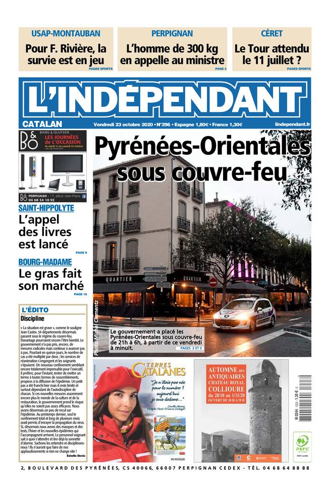 L'Indépendant (3 Éditions) Du Vendredi 23 Octobre 2020