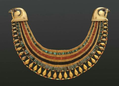 Large collier en faïence, or, cornaline et turquoise - Moyen Enpire