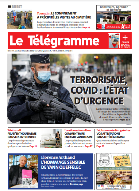 Le Télégramme (3 Éditions) Du Vendredi 30 Octobre 2020