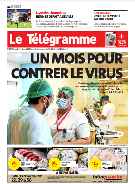 Le Télégramme (3 Éditions) Du Jeudi 29 Octobre 2020