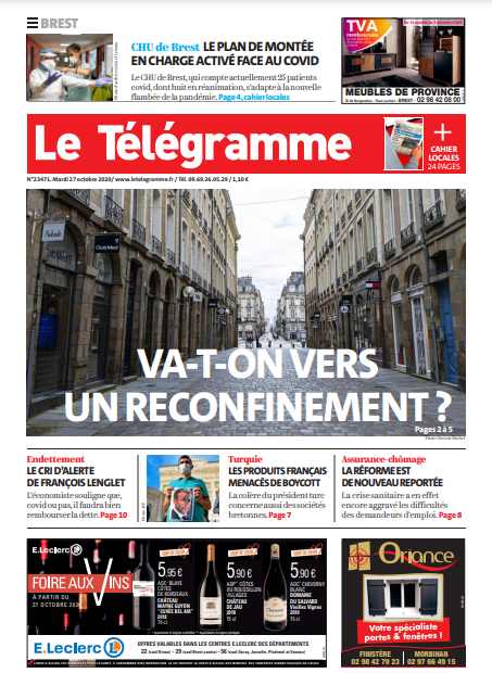 Le Télégramme (3 Éditions) Du Mardi 27 Octobre 2020