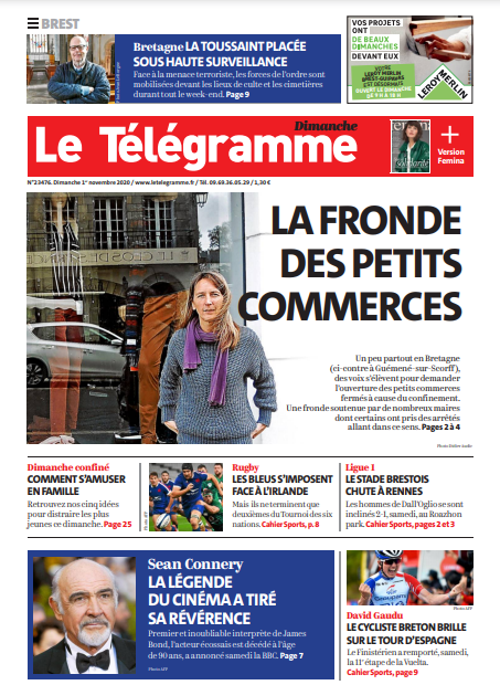 Le Télégramme (3 Éditions) Du Dimanche 1er Novembre 2020