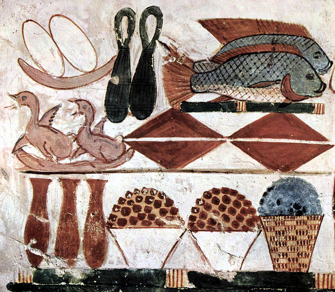 Aliments représentés sur le mur d'une chambre funéraire égyptienne,