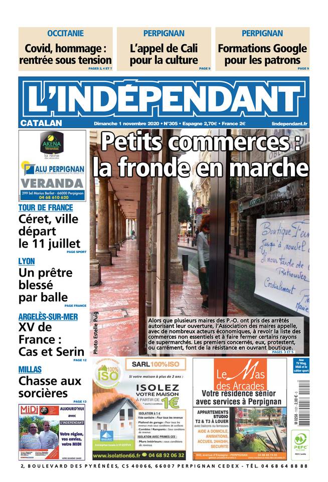 L'Indépendant (3 Éditions) Du Dimanche 1er Novembre 2020