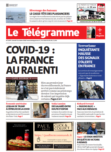 Le Télégramme (3 Éditions) Du Samedi 31 Octobre 2020