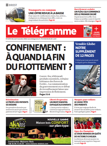 Le Télégramme (3 Éditions) Du Mercredi 4 Novembre 2020