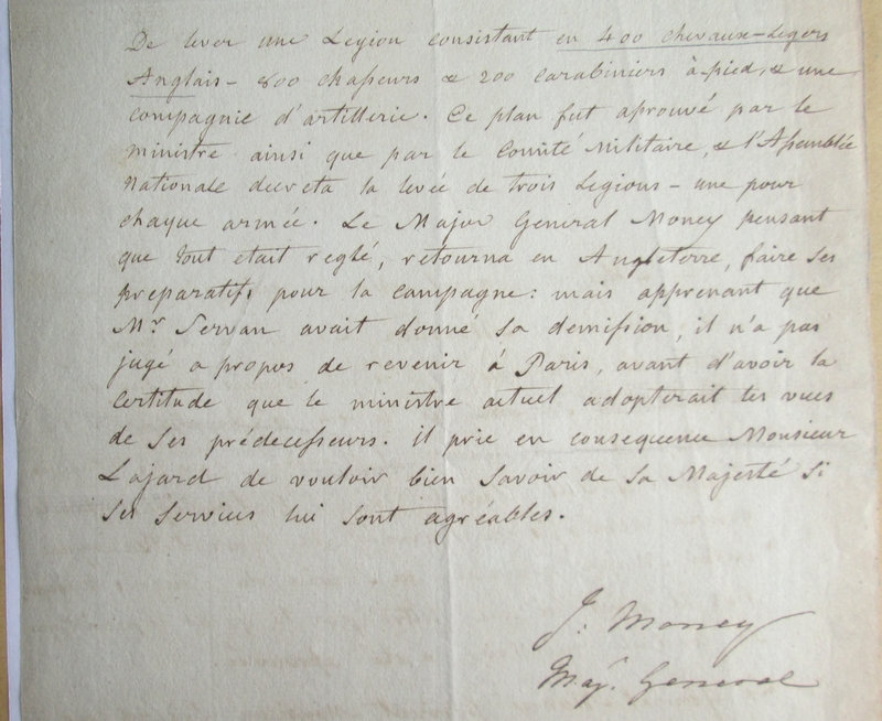 Lettre d'un officier anglais au service de la France 1792 1hof