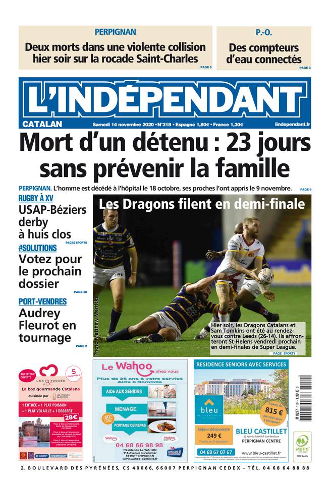 L'Indépendant (3 Éditions) Du Samedi 14 Novembre 2020