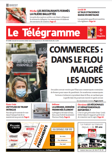Le Télégramme (3 Éditions) Du Samedi 14 Novembre 2020