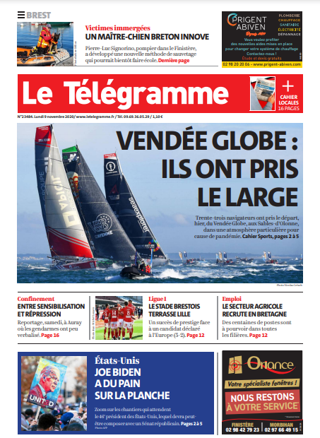 Le Télégramme (3 Éditions) Du Lundi 9 Novembre 2020