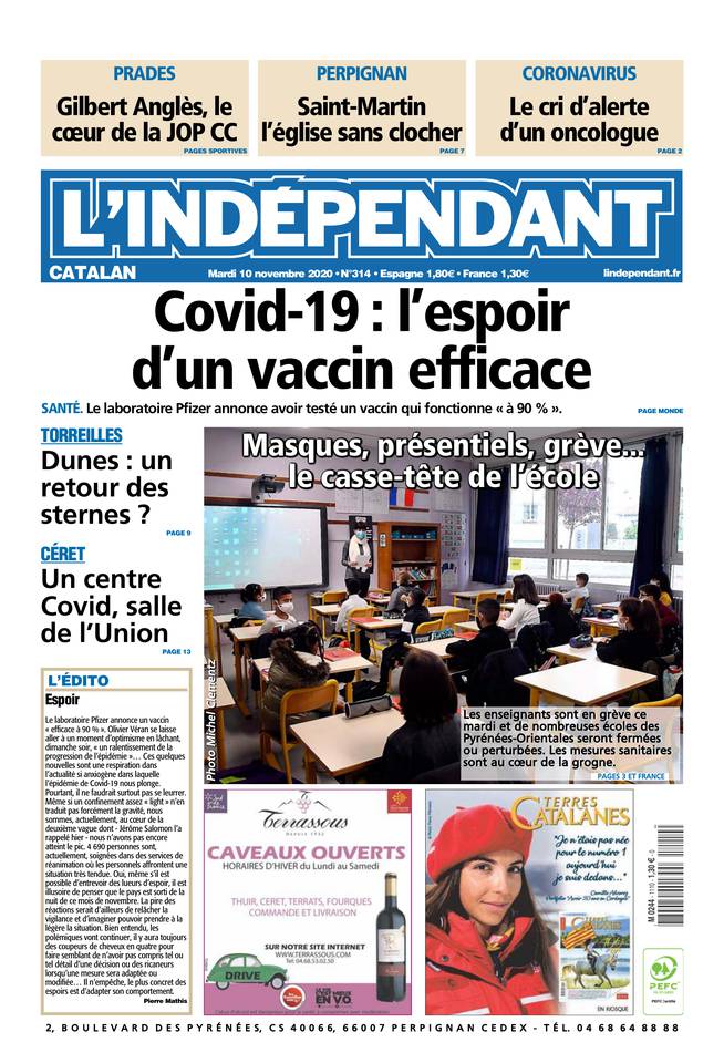 L'Indépendant (3 Éditions) Du Mardi 10 Novembre 2020