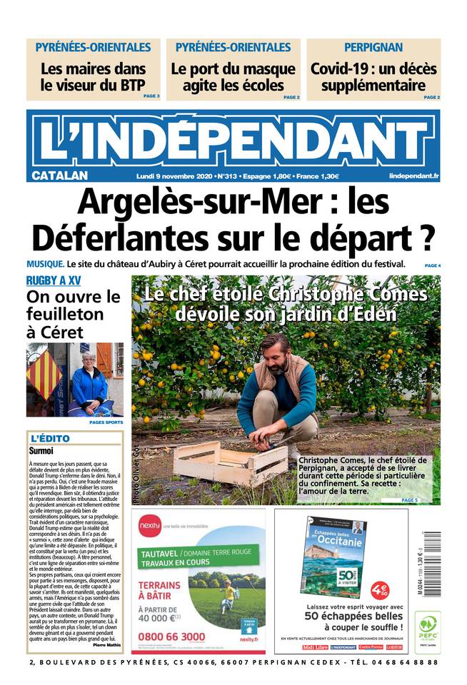 L'Indépendant (3 Éditions) Du Lundi 9 Novembre 2020