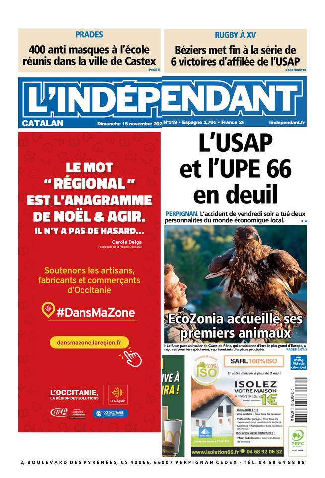 L'Indépendant (3 Éditions) Du Dimanche 15 Novembre 2020