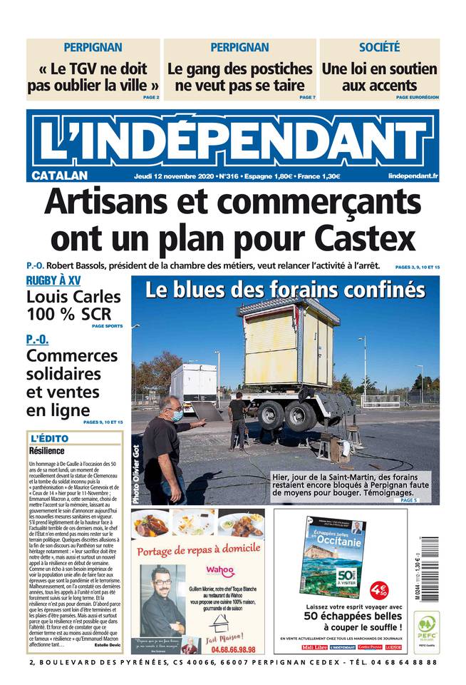 L'Indépendant (3 Éditions) Du Jeudi 12 Novembre 2020