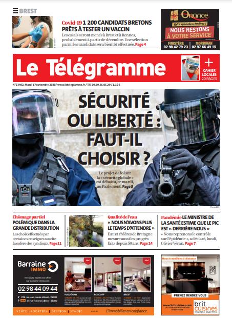 Le Télégramme (3 Éditions) Du Mardi 17 Novembre 2020