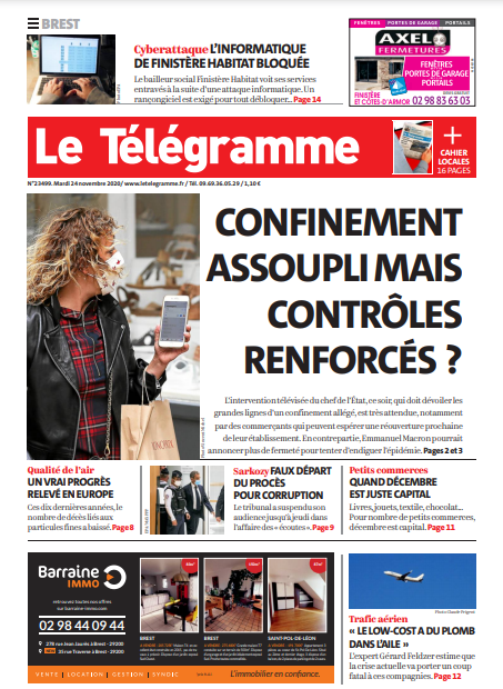 Le Télégramme (3 Éditions) Du Mardi 24 Novembre 2020