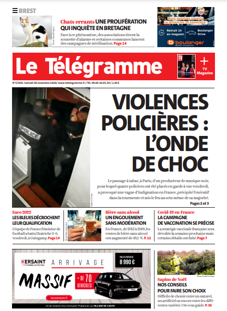 Le Télégramme (3 Éditions) Du Samedi 28 Novembre 2020