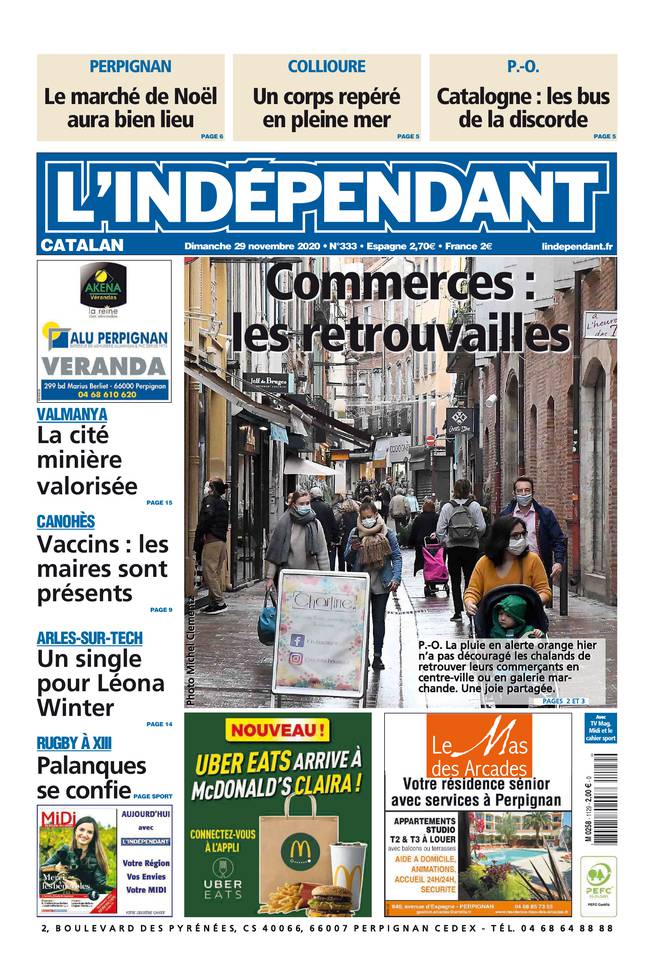 L'Indépendant (3 Éditions) Du Dimanche 29 Novembre 2020