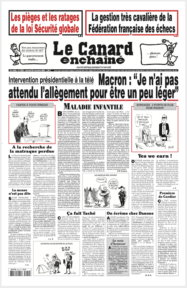 Le canard enchaîné N°5220 Du Mercredi 25 novembre 2020