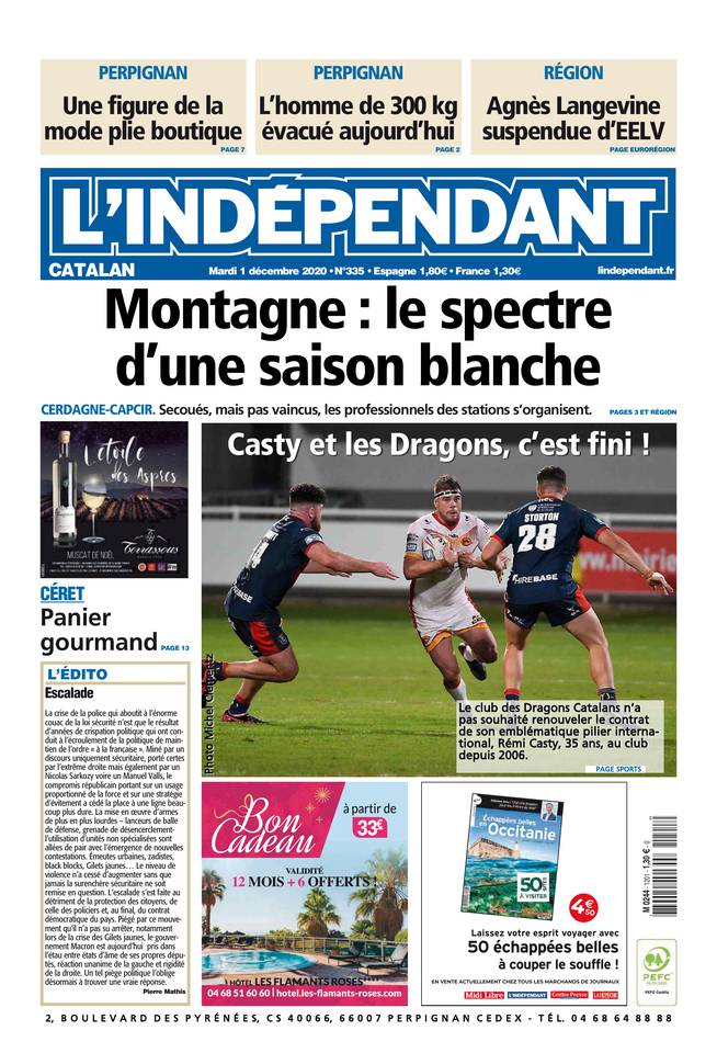 L'Indépendant (3 Éditions) Du Mardi 1er Décembre 2020