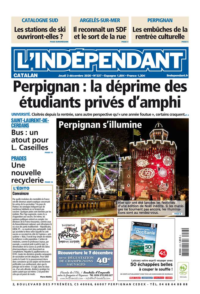  L'Indépendant (3 Éditions) Du Jeudi 3 Décembre 2020