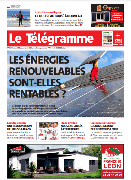 Le Télégramme (3 Éditions) Du Lundi 30 Novembre 2020