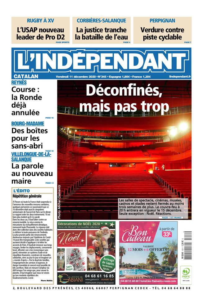 L'Indépendant (3 Éditions) Du Vendredi 11 Décembre 2020