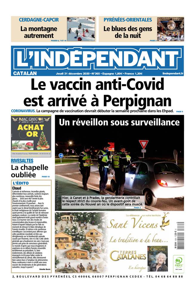 L'Indépendant (3 Éditions) Du Jeudi 31 Décembre 2020 