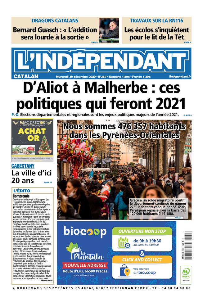 L'Indépendant (3 Éditions) Du Mercredi 30 Décembre 2020