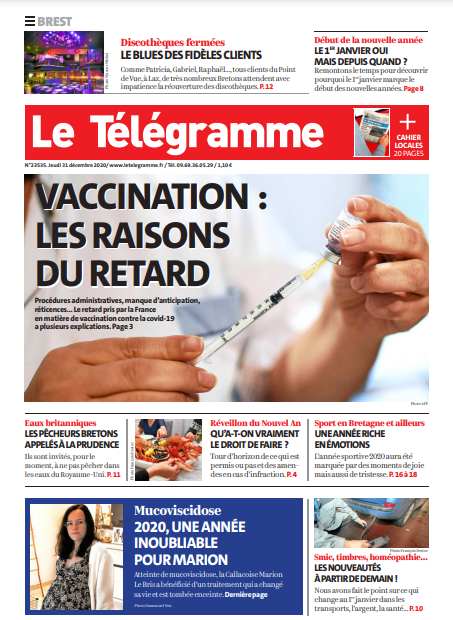 Le Télégramme (3 Éditions) Du Jeudi 31 Décembre 2020 
