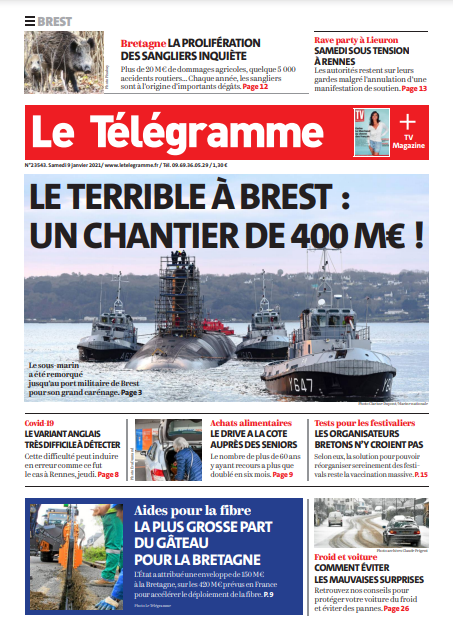 Le Télégramme (3 Éditions) Du Samedi 9 Janvier 2021