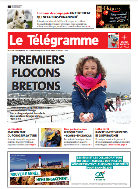 Le Télégramme (3 Éditions) Lundi 4 Janvier 2021