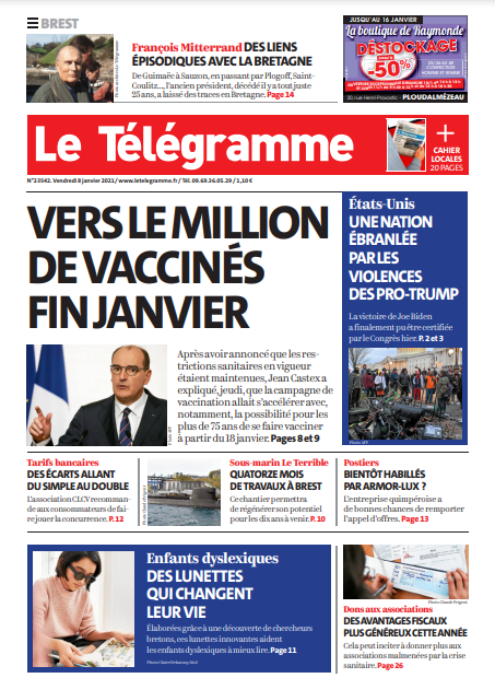 Le Télégramme (3 Éditions) Du Vendredi 8 Janvier 2021