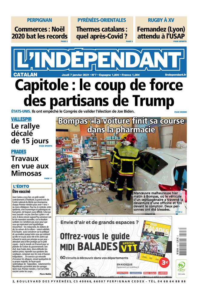 L'Indépendant (3 Éditions) Du Jeudi 7 Janvier 2021
