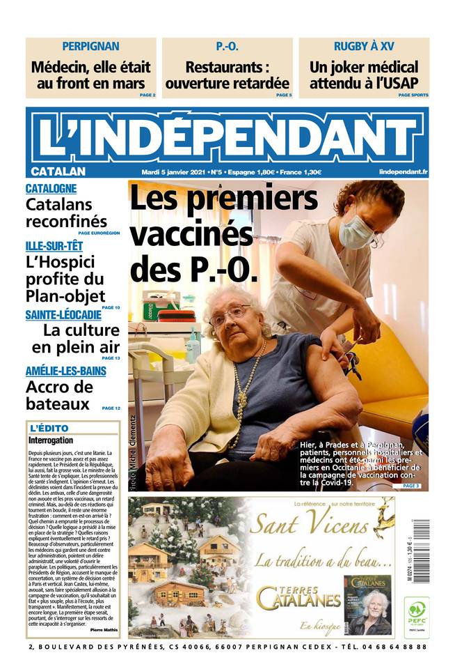 L'Indépendant (3 Éditions) Du Mardi 5 Janvier 2021