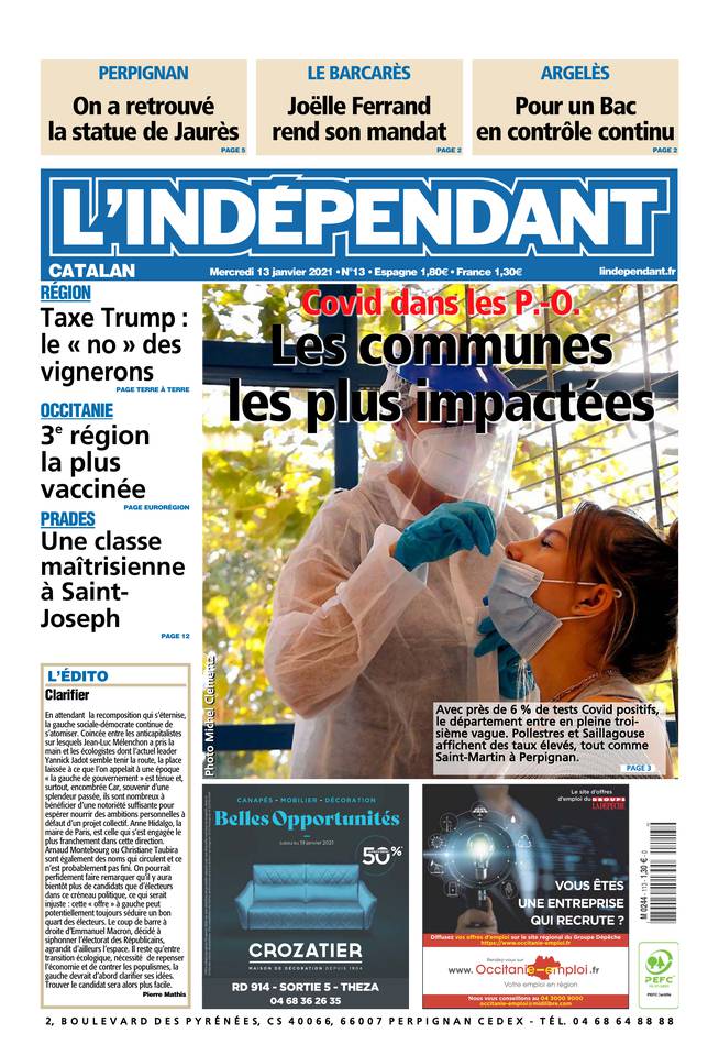 L'Indépendant (3 Éditions) Du Mercredi 13 Janvier 2021