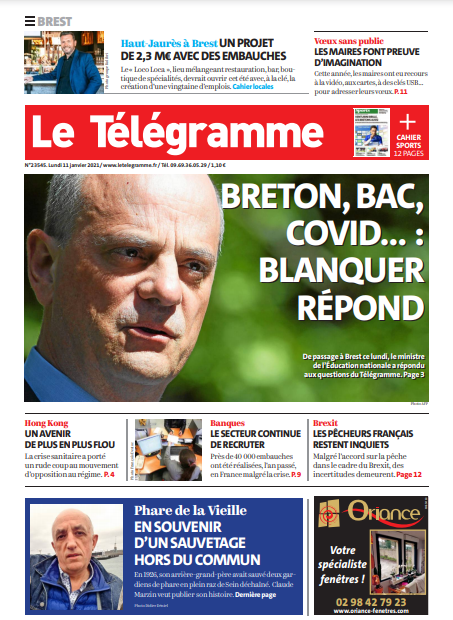 Le Télégramme (3 Éditions) Du Lundi 11 Janvier 2021