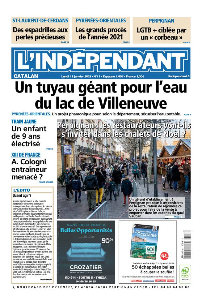 L'Indépendant (3 Éditions) Du Lundi 11 Janvier 2021