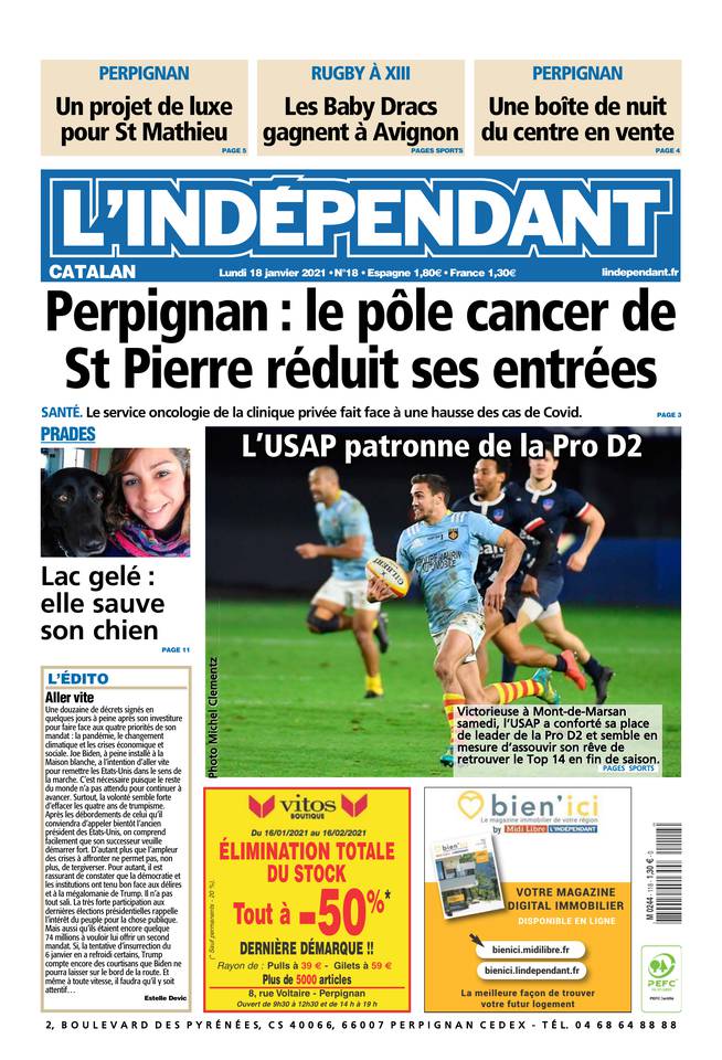 L'Indépendant (3 Éditions) Du Lundi 18 Janvier 2021 