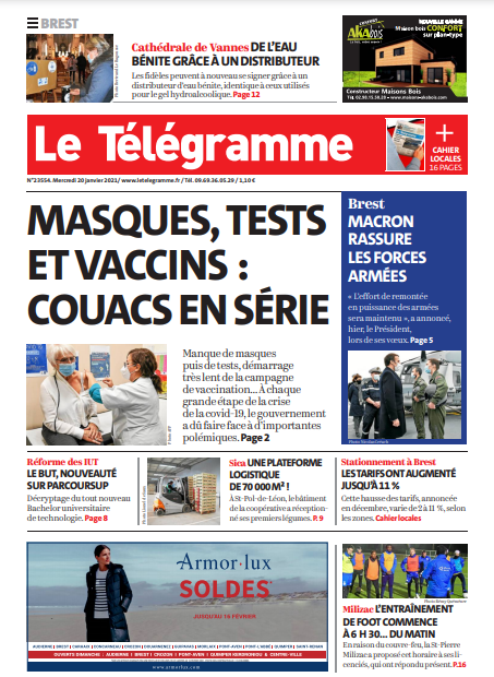 Le Télégramme (3 Éditions) Du Mercredi 20 Janvier 2021