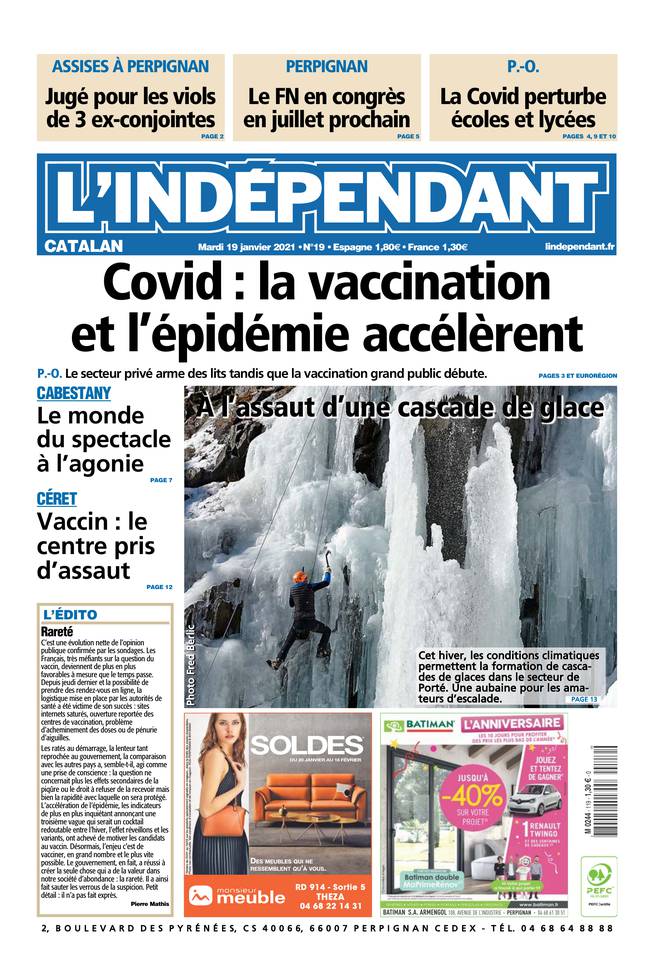 L'Indépendant (3 Éditions) Du Mardi 19 Janvier 2021