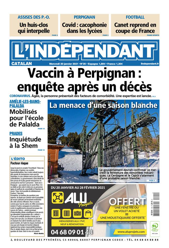 L'Indépendant (3 Éditions) Du Mercredi 20 Janvier 2021