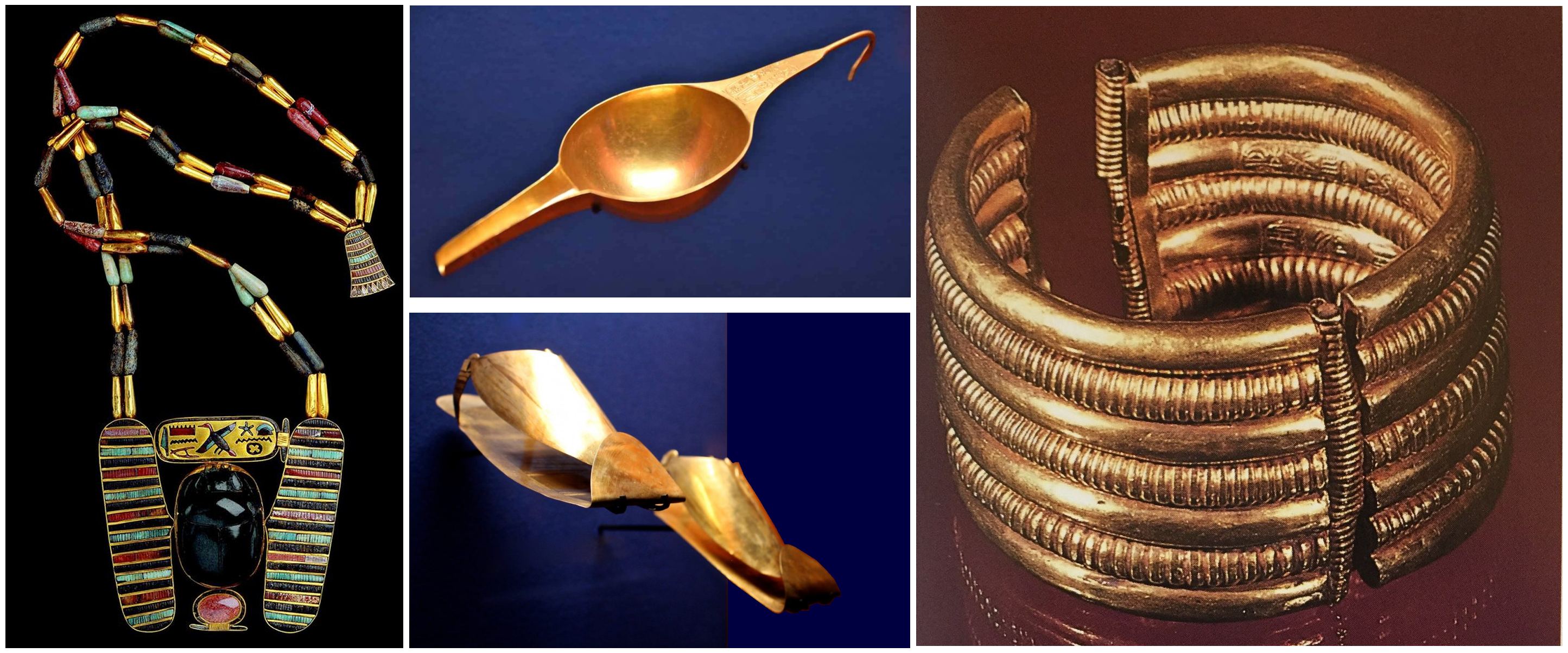 Bijoux et objets divers retrouvés dans la tombe de Psousennès Ier
