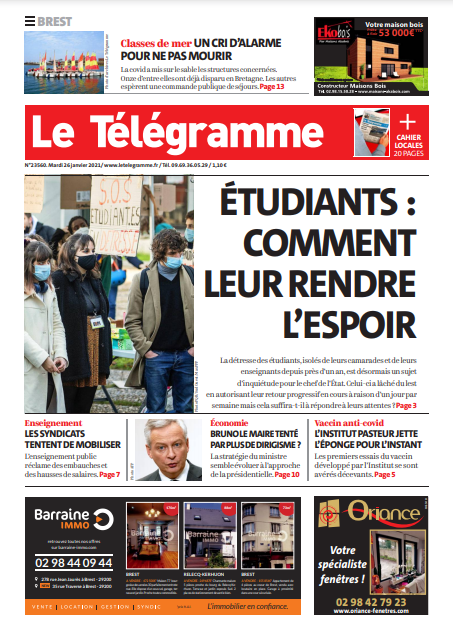 Le Télégramme (3 Éditions) Du Mardi 26 Janvier 2021