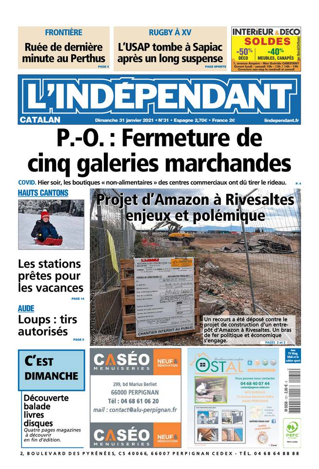 L'Indépendant (3 Éditions) Du Dimanche 31 Janvier 2021