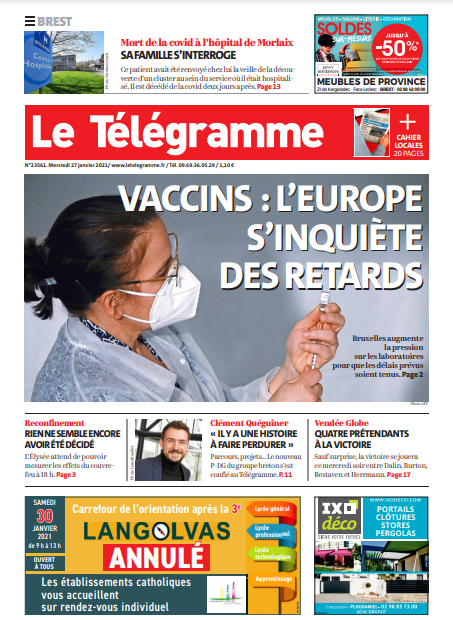 Le Télégramme (3 Éditions) Du Mercredi 27 Janvier 2021